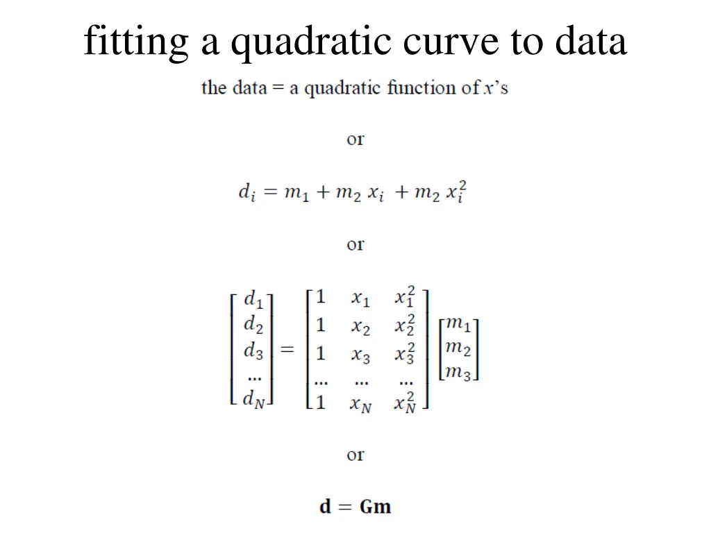 fitting a quadratic curve to data