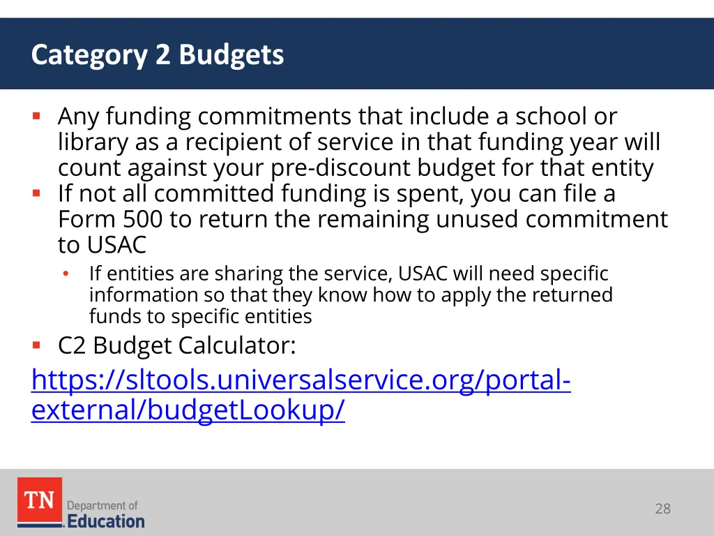 category 2 budgets