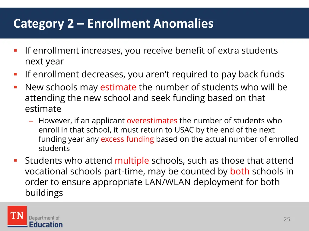 category 2 enrollment anomalies