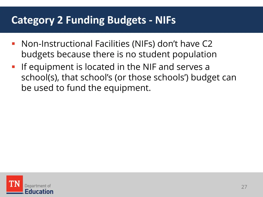 category 2 funding budgets nifs