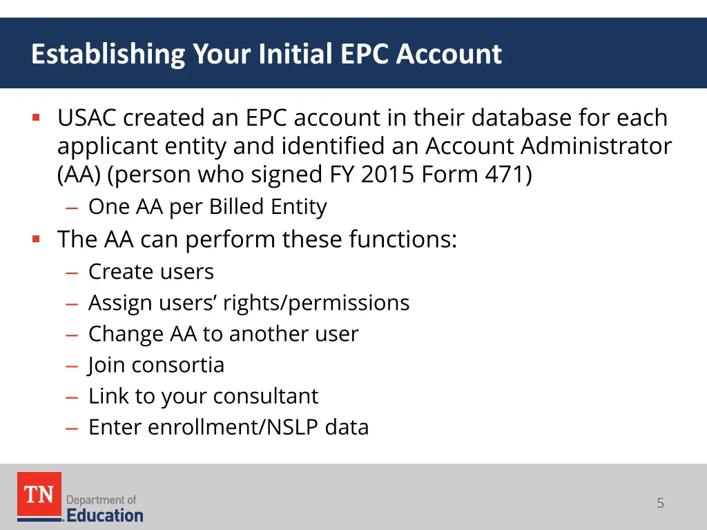 establishing your initial epc account
