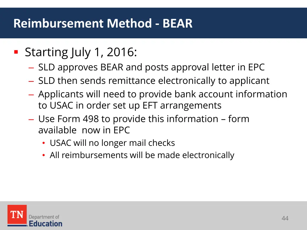 reimbursement method bear 1