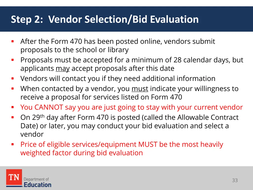 step 2 vendor selection bid evaluation