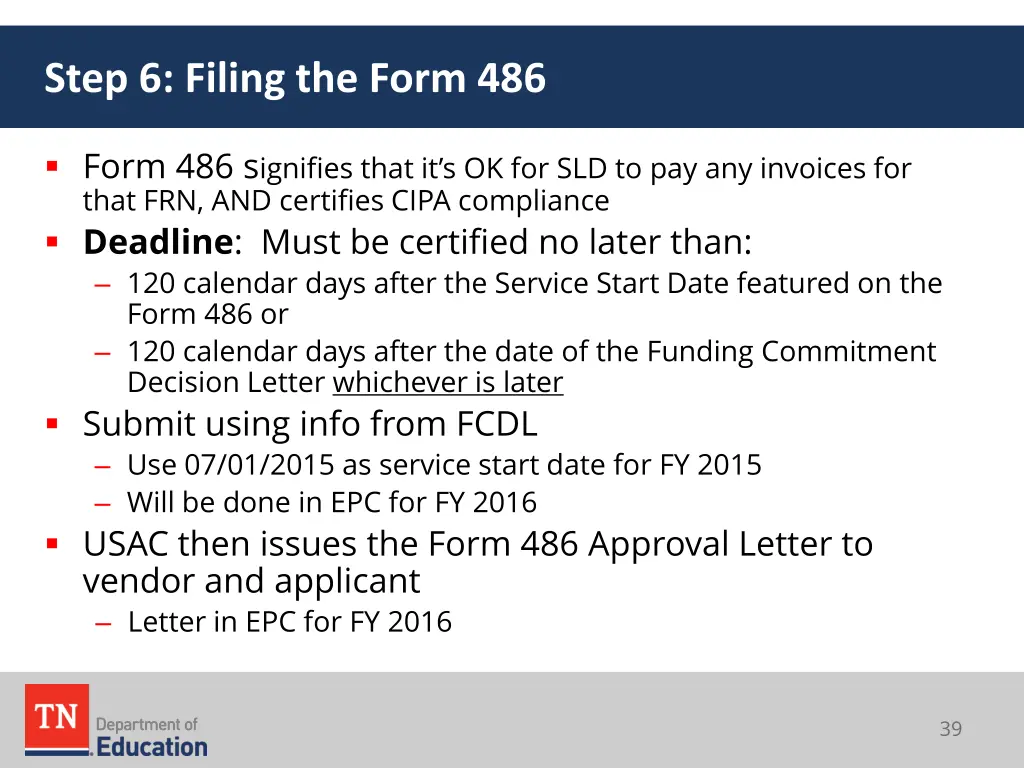 step 6 filing the form 486