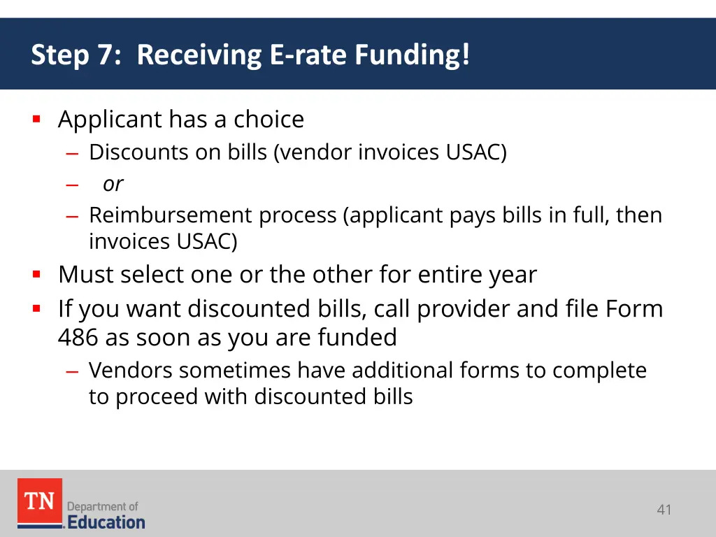 step 7 receiving e rate funding