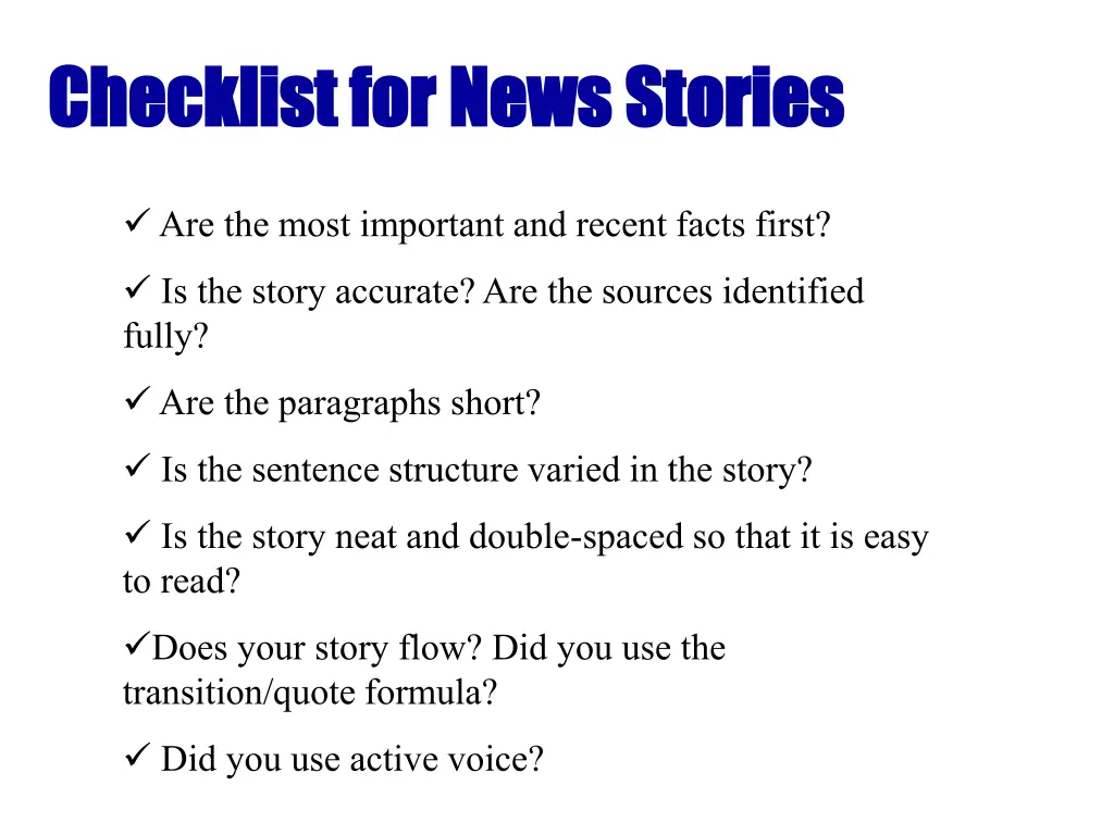 checklist for news stories checklist for news