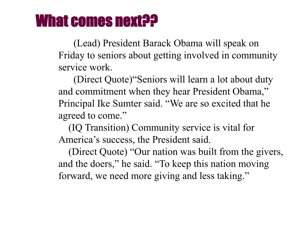 what comes next what comes next