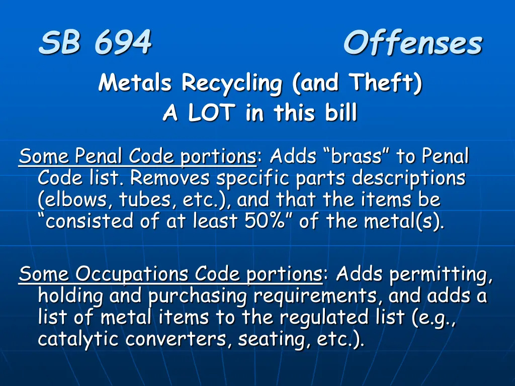 sb 694 offenses metals recycling and theft