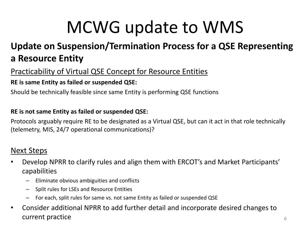 mcwg update to wms update on suspension