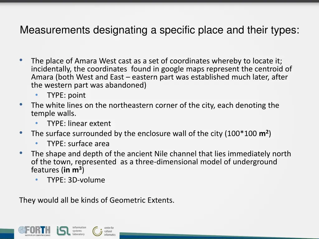measurements designating a specific place