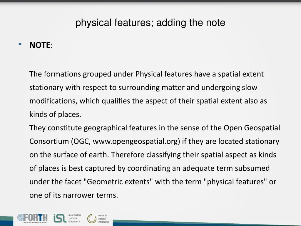 physical features adding the note