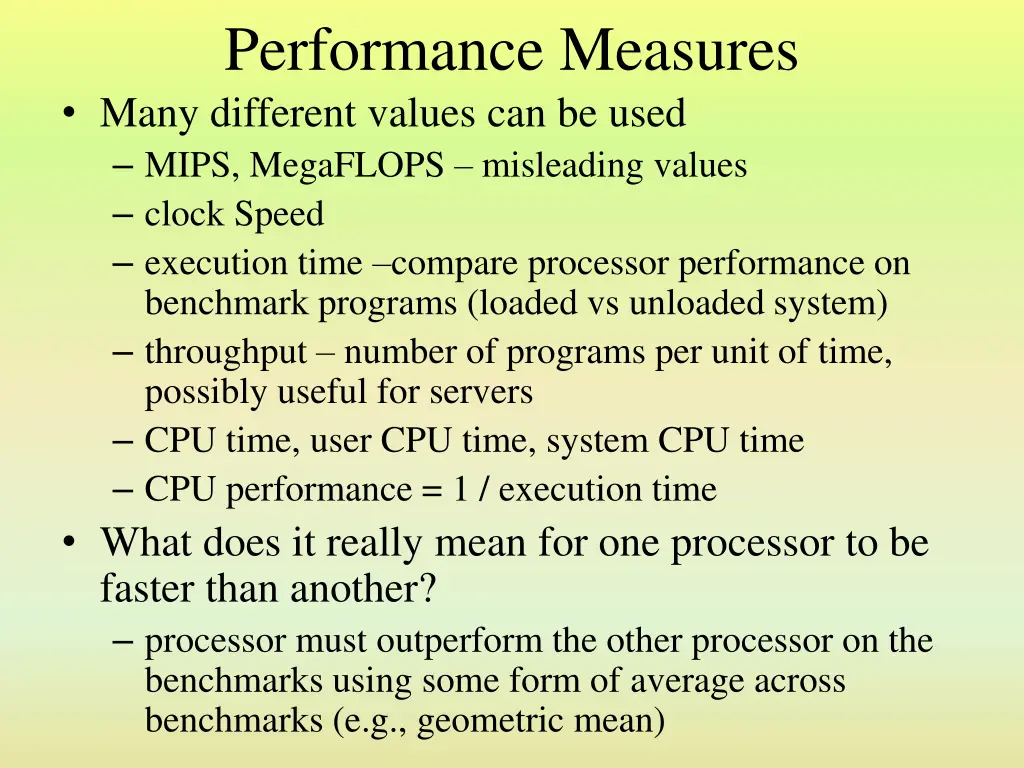 performance measures many different values