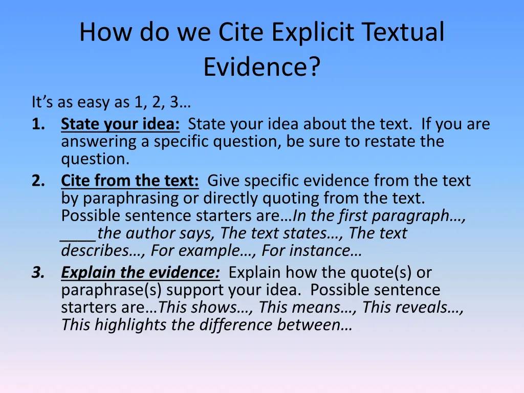 how do we cite explicit textual evidence