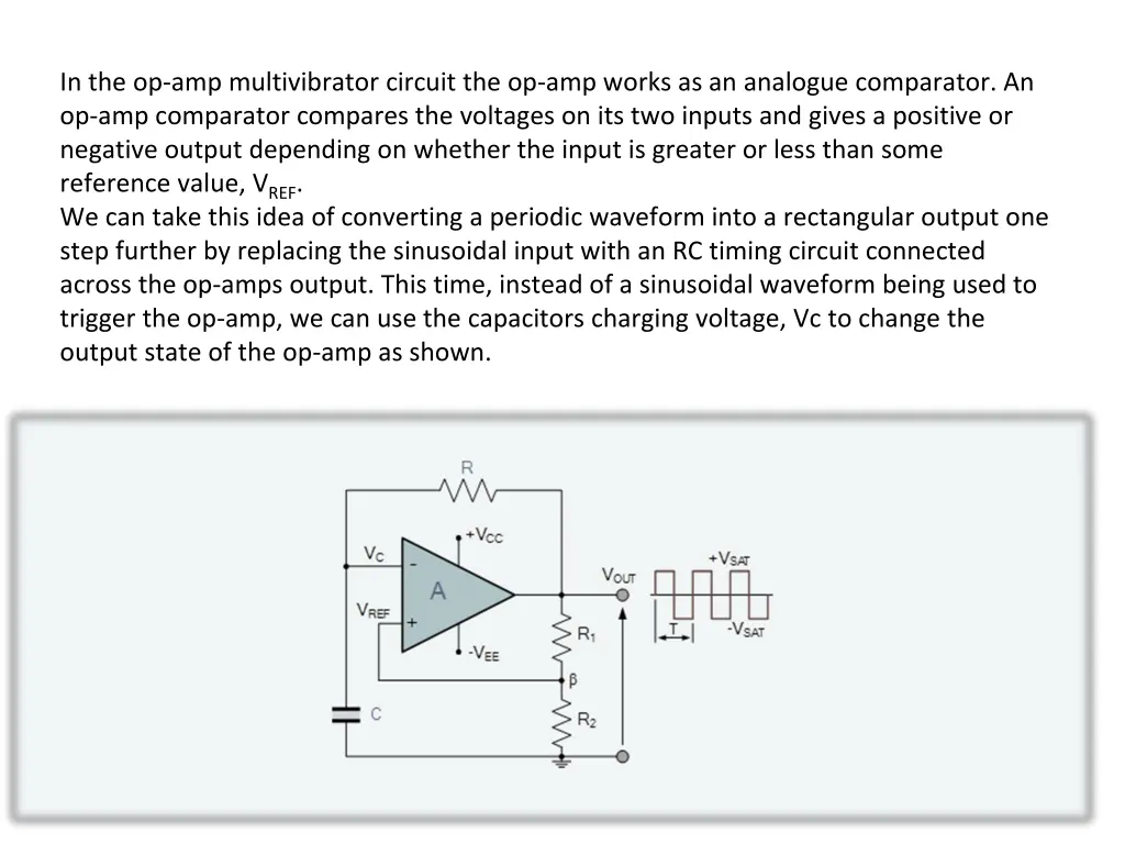 in the op amp multivibrator circuit