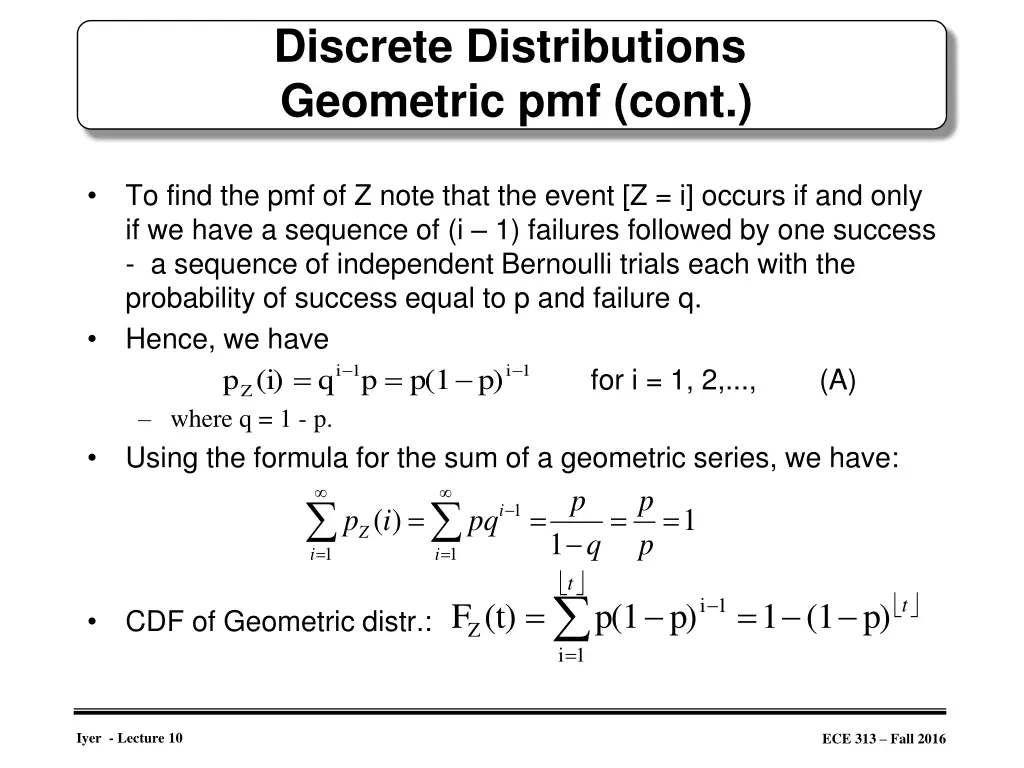 discrete distributions geometric pmf cont 1