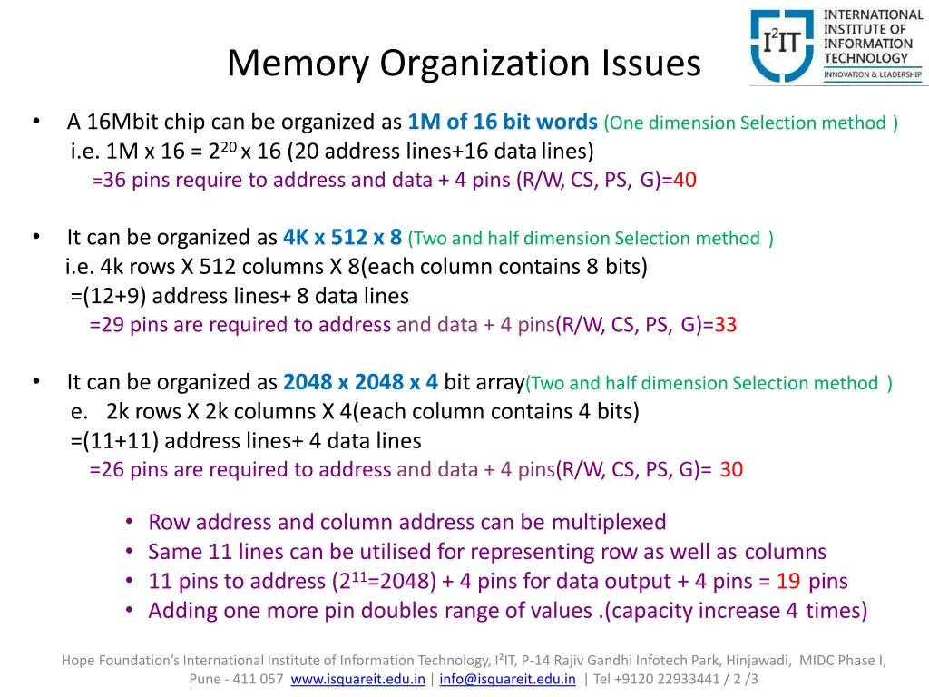 memory organization issues