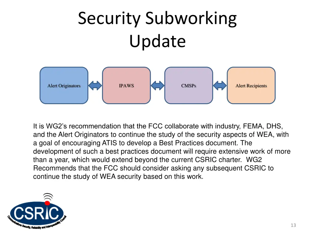 security subworking update