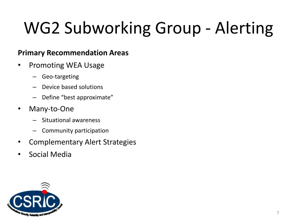 wg2 subworking group alerting 1