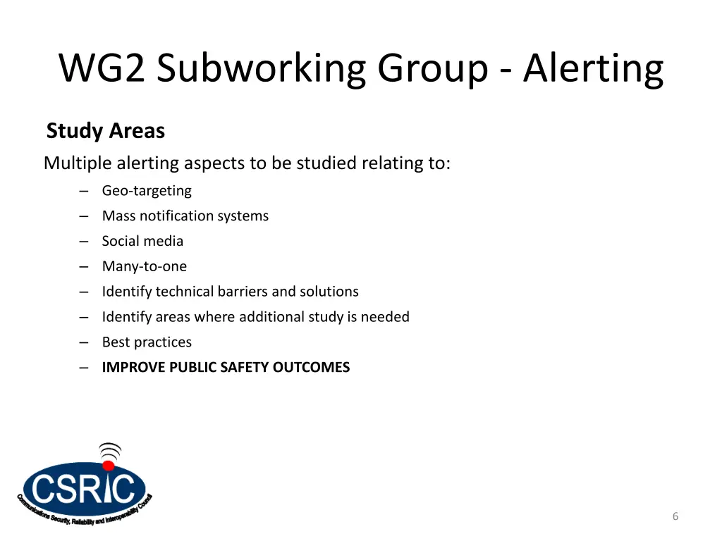 wg2 subworking group alerting