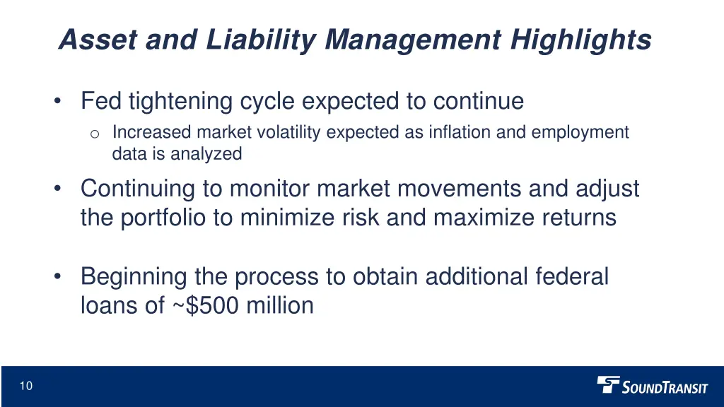asset and liability management highlights