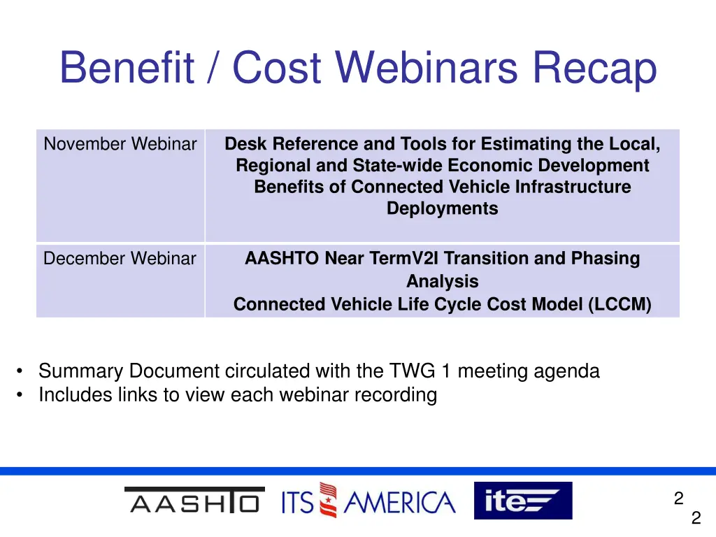 benefit cost webinars recap