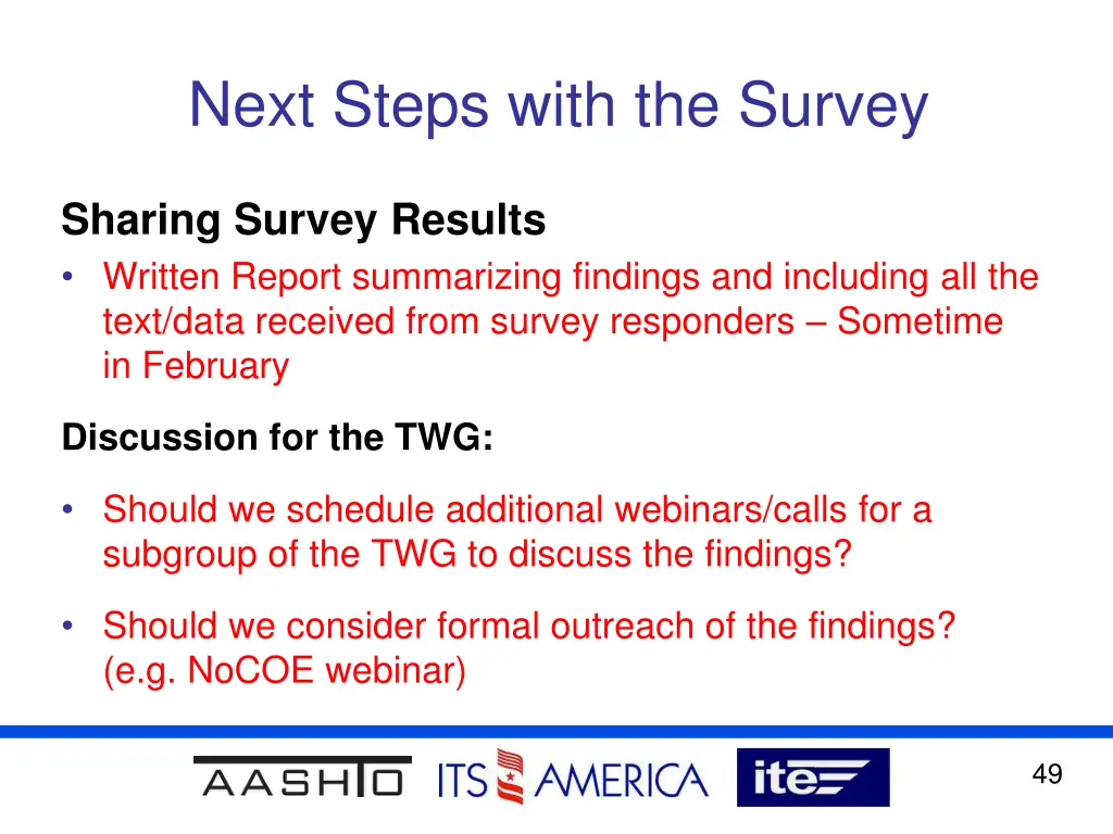 next steps with the survey