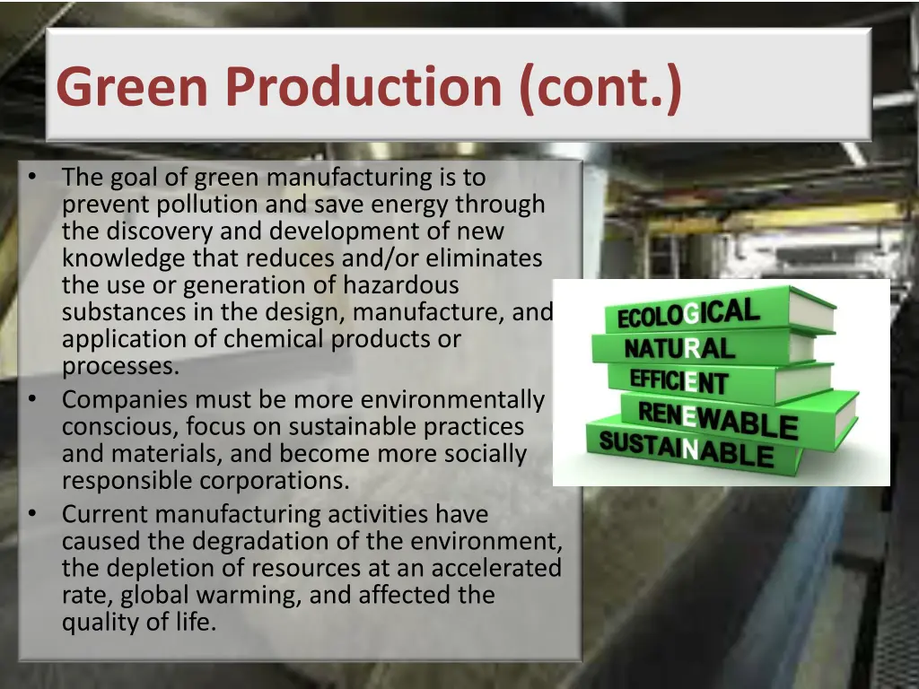 green production cont