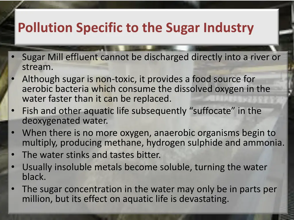 pollution specific to the sugar industry