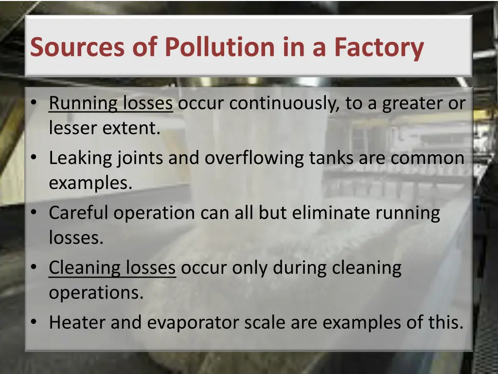 sources of pollution in a factory