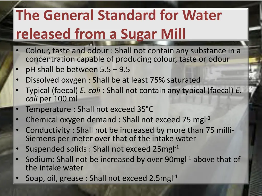 the general standard for water released from