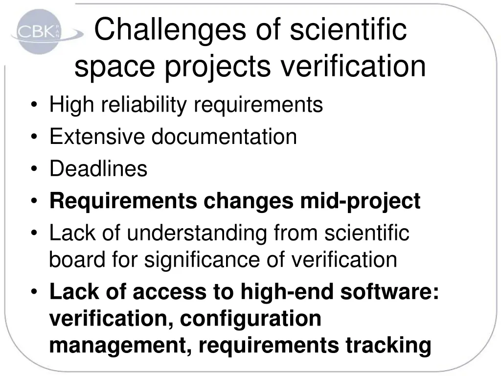 challenges of scientific space projects