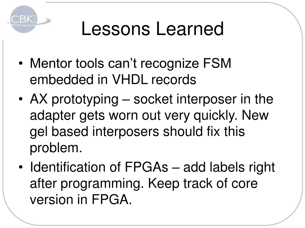 lessons learned