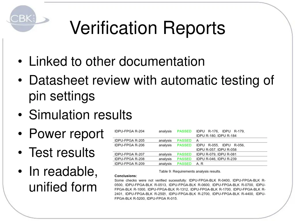 verification reports
