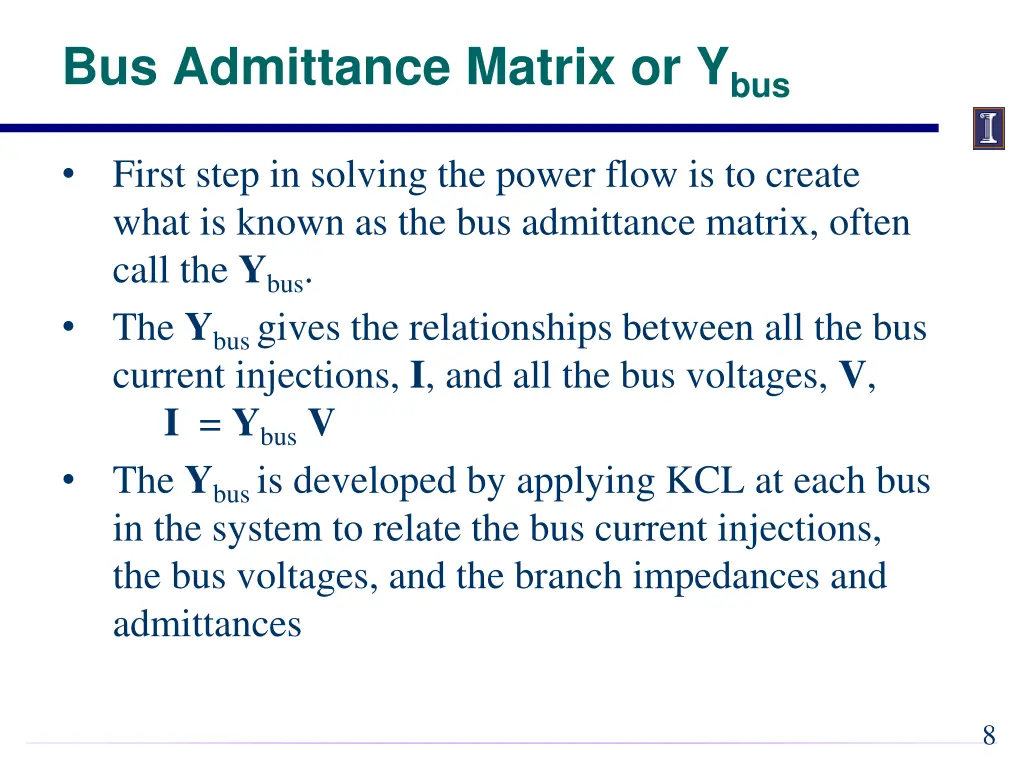 bus admittance matrix or y bus