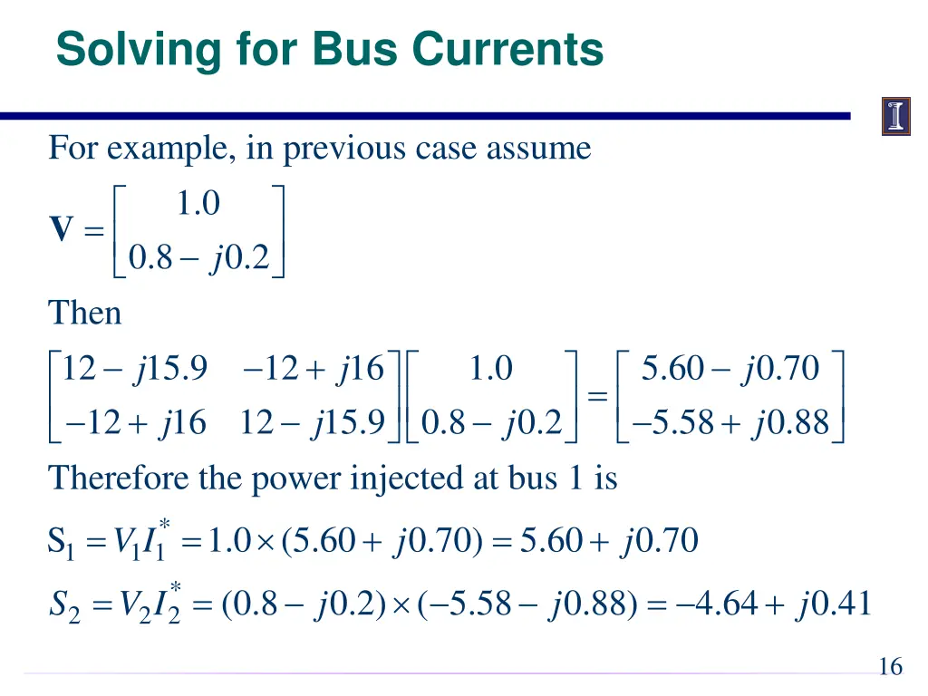 solving for bus currents