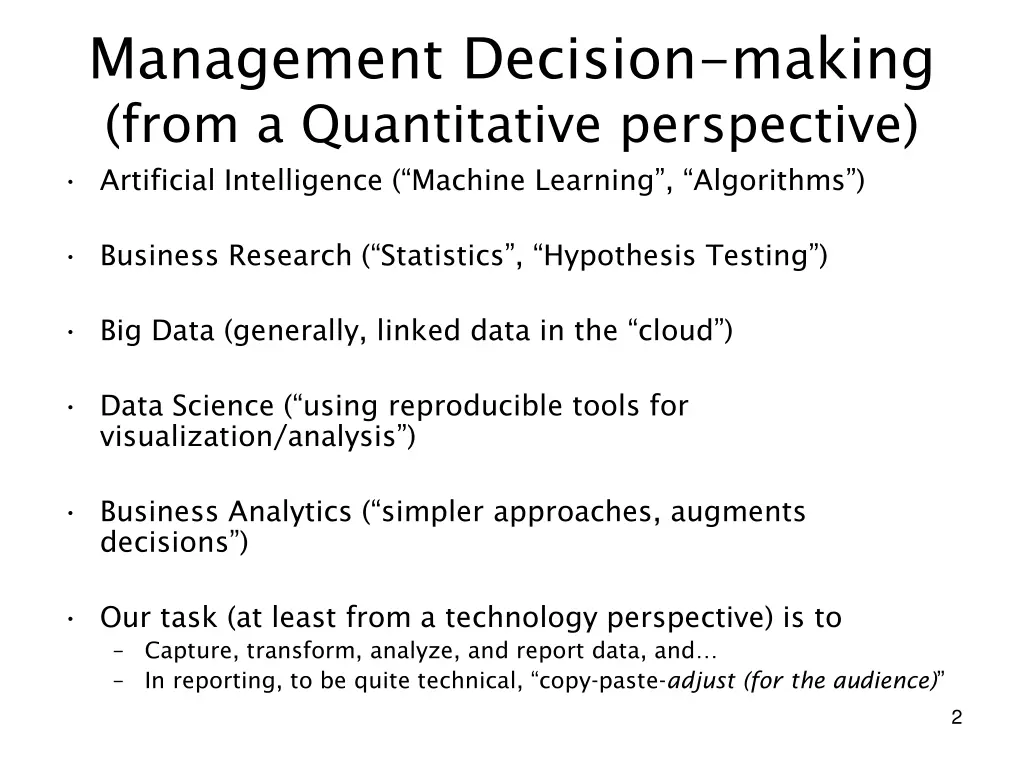 management decision making from a quantitative