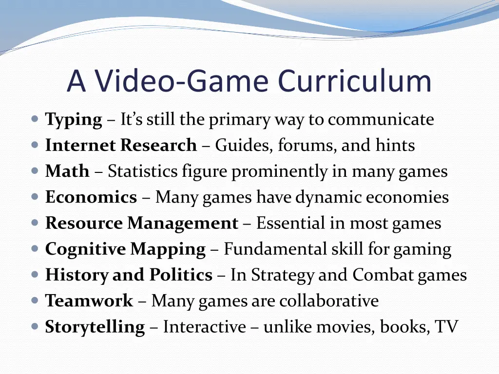 a video game curriculum