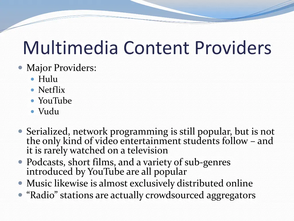 multimedia content providers major providers hulu