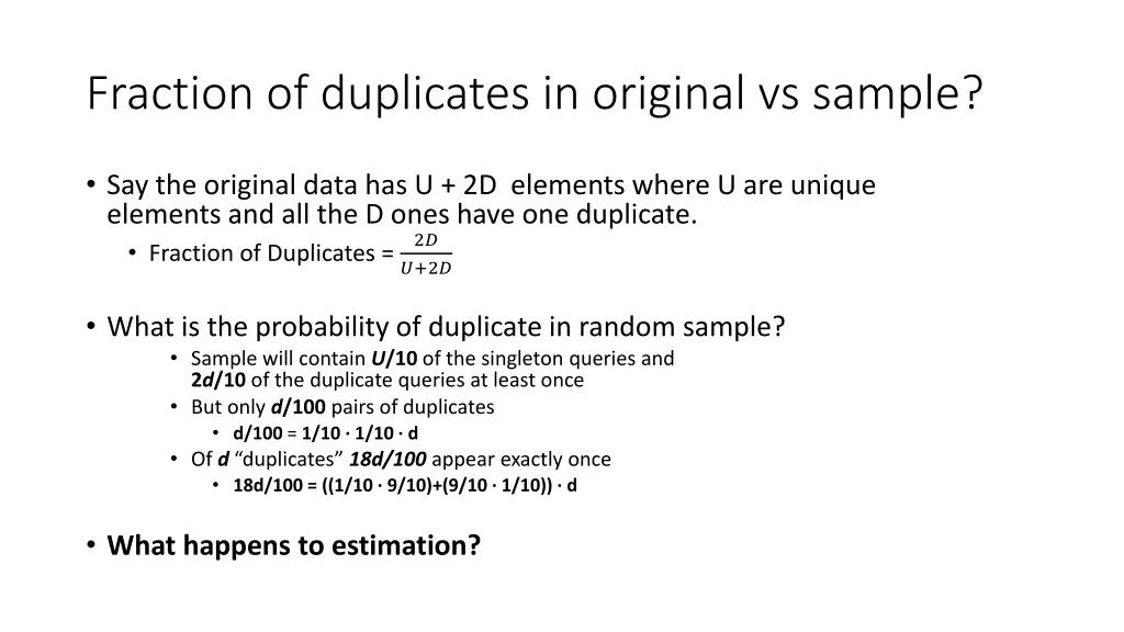 fraction of duplicates in original vs sample