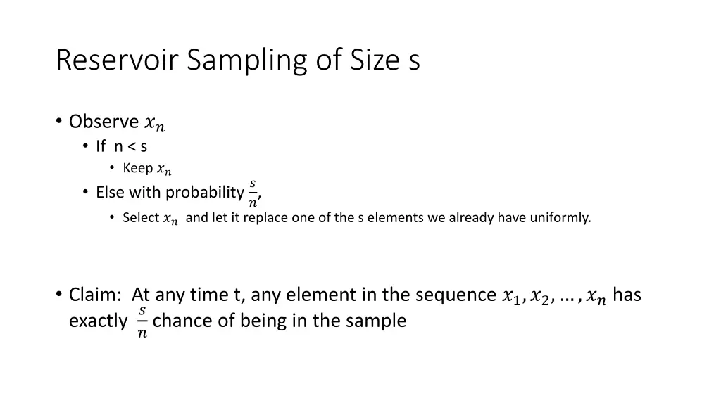 reservoir sampling of size s