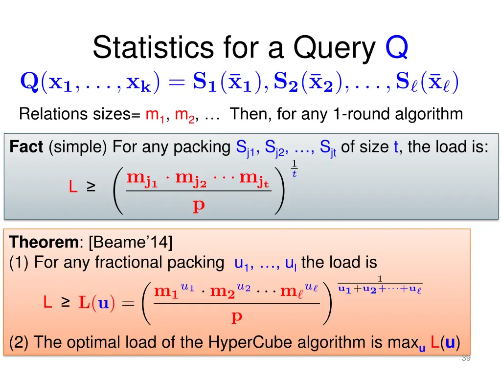 statistics for a query q