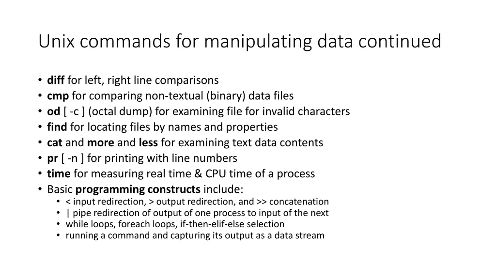unix commands for manipulating data continued