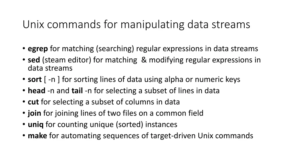 unix commands for manipulating data streams
