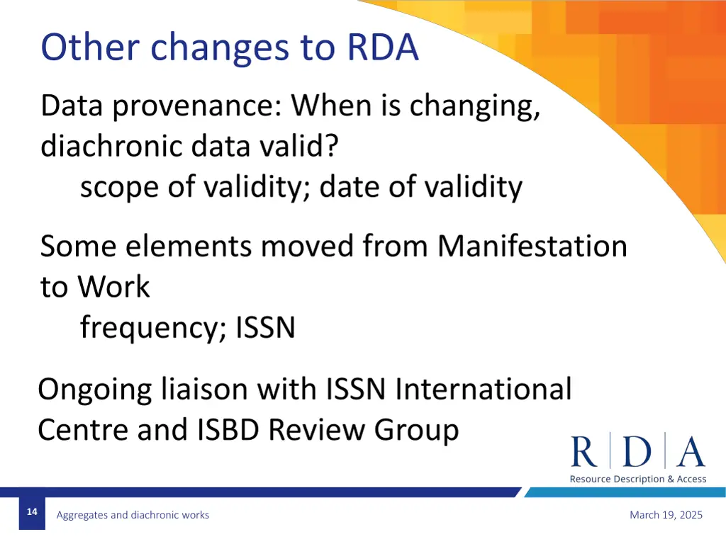 other changes to rda