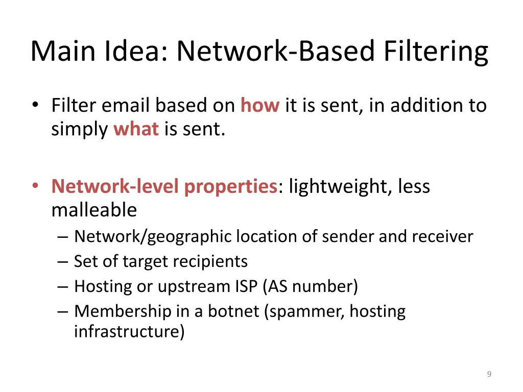 main idea network based filtering