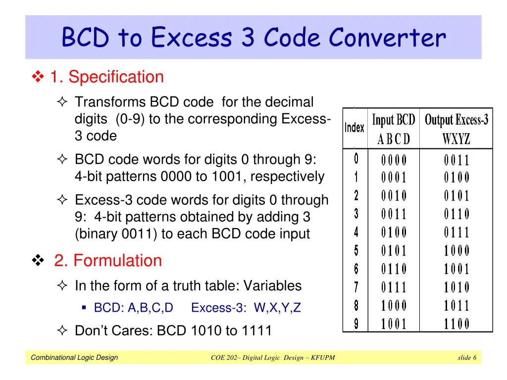 bcd to excess 3 code converter