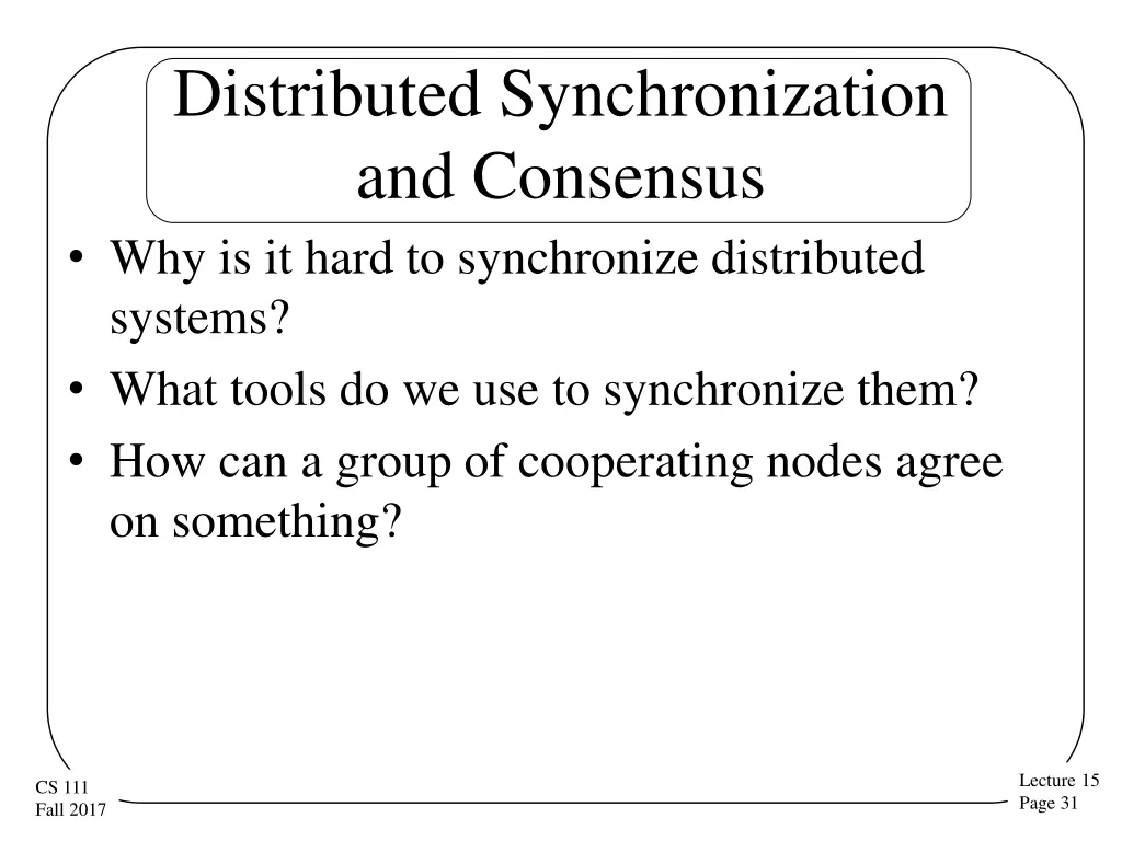 distributed synchronization and consensus