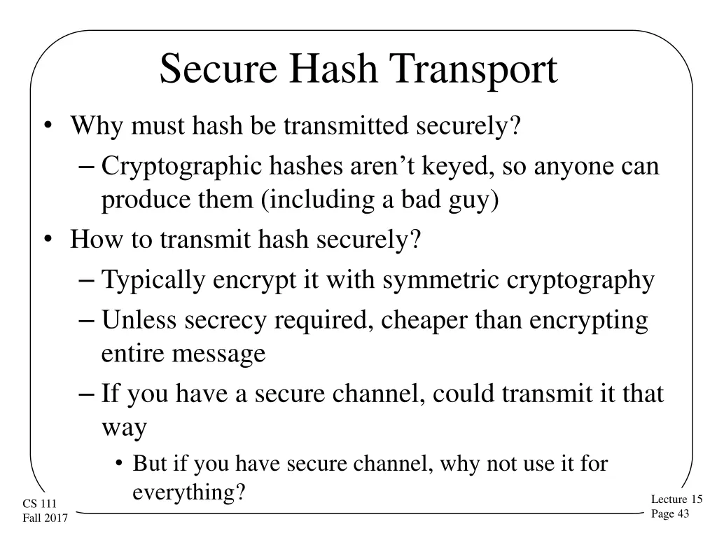 secure hash transport