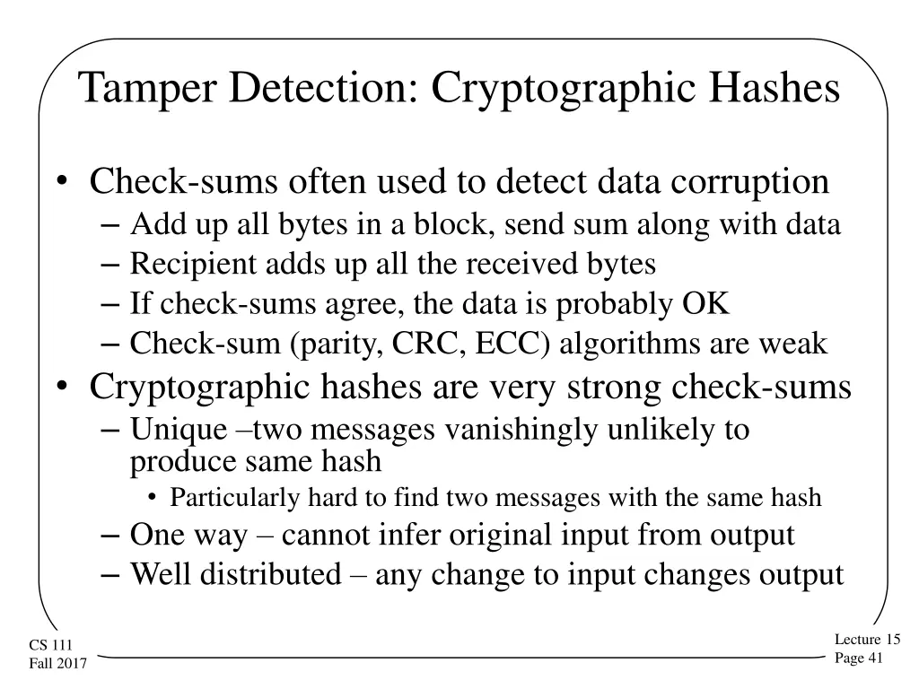 tamper detection cryptographic hashes
