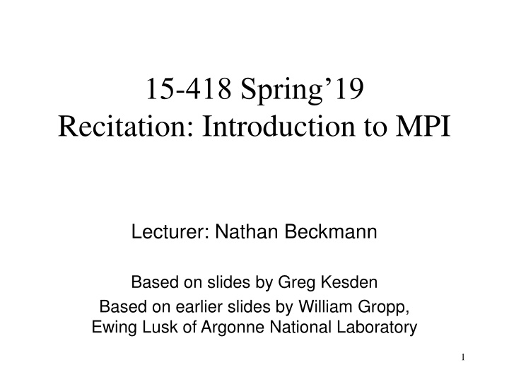 15 418 spring 19 recitation introduction to mpi